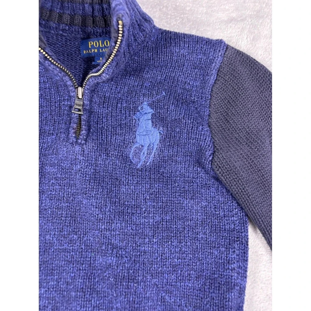 Polo Ralph Lauren Big Pony Quarter Zip Sweater Boys Size 5 Blue Knit Pullover